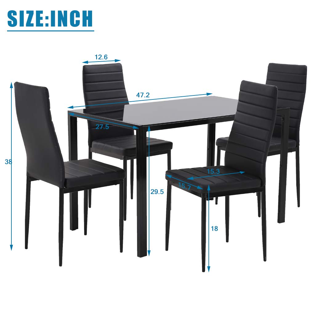 5-Piece Dining Table Set with Glass Top and Upholstered Chairs