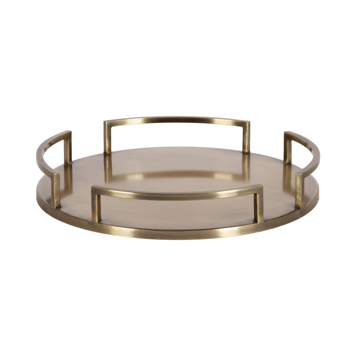 Round Serving Tray with Metal Handles - 16 Inch Diameter Antique Brass