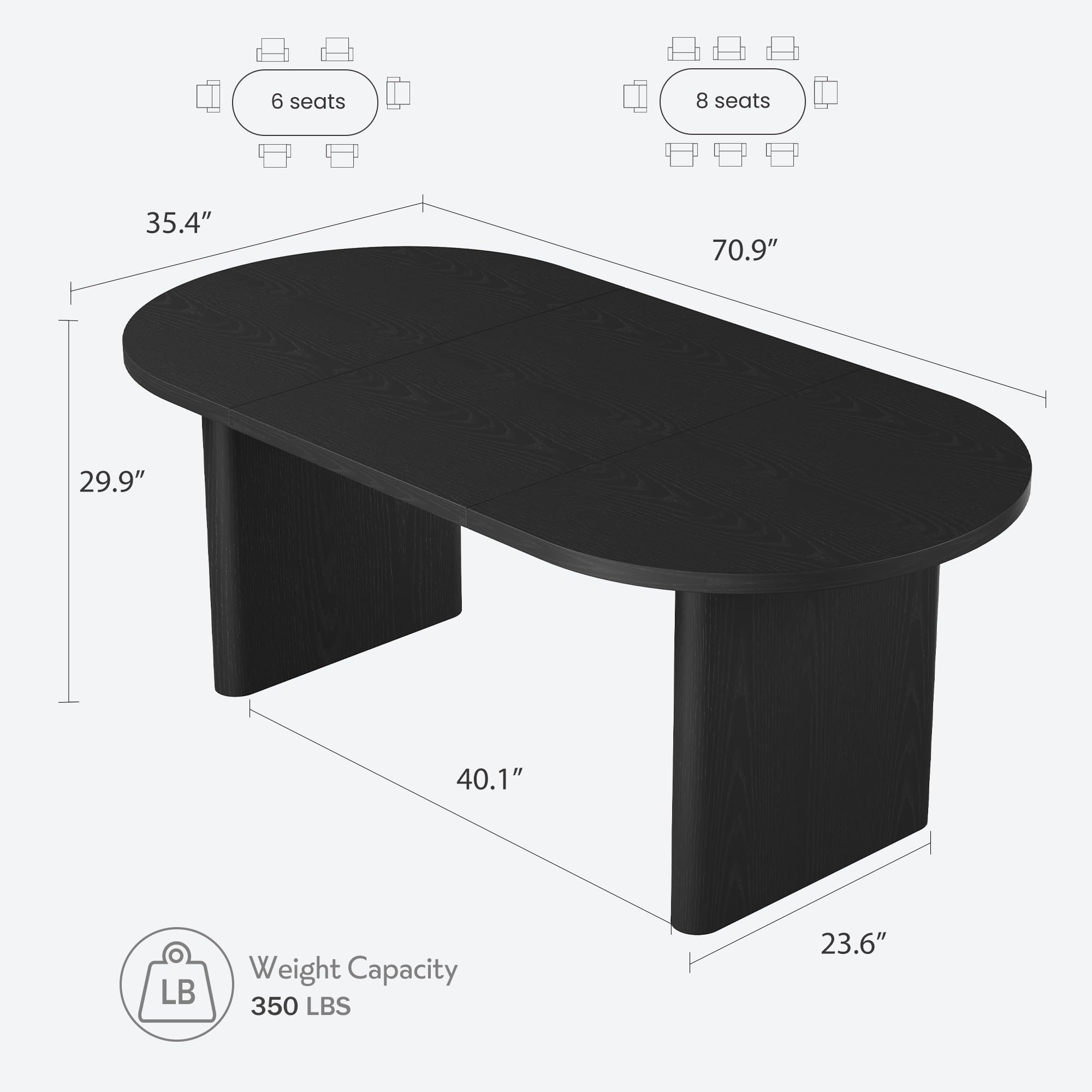 70.8 Inch Oval Dining Table for 6-8 People