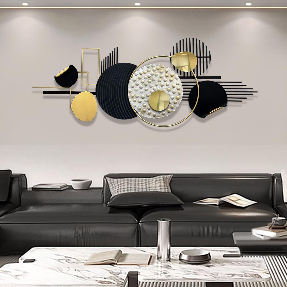 Metal Wall Art Abstract Geometric Sculpture Black and Gold