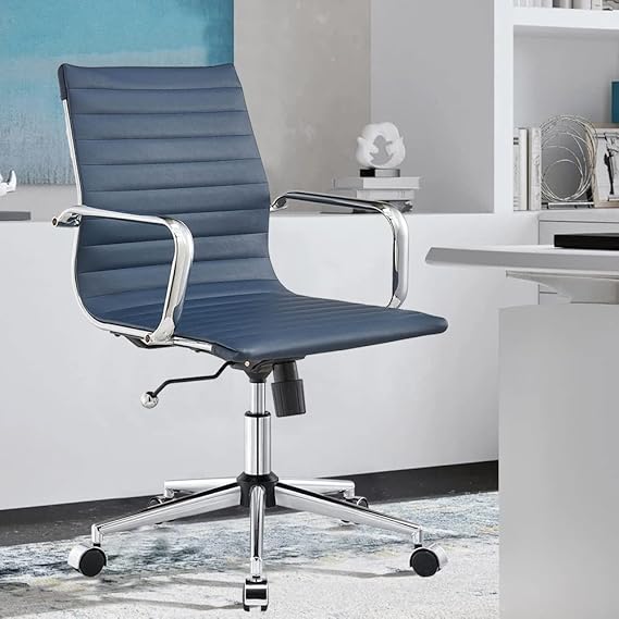 Ergonomic Office Chair - Ribbed Leather Executive Swivel