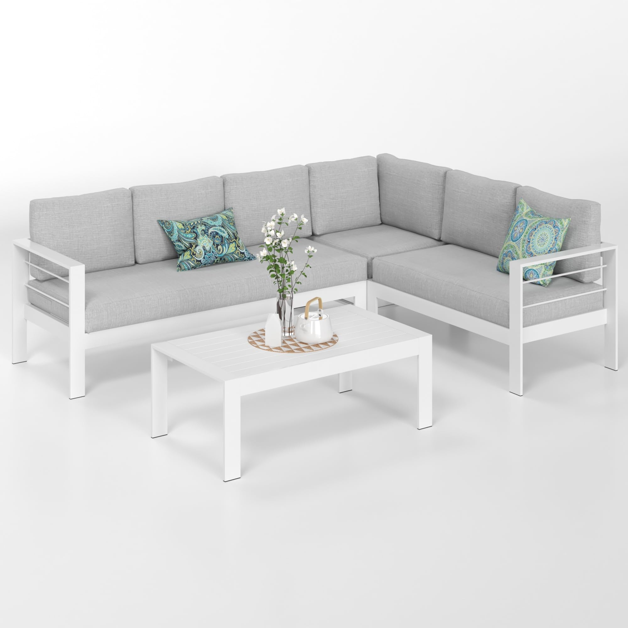 Aluminum Patio Sectional Sofa Set with Coffee Table