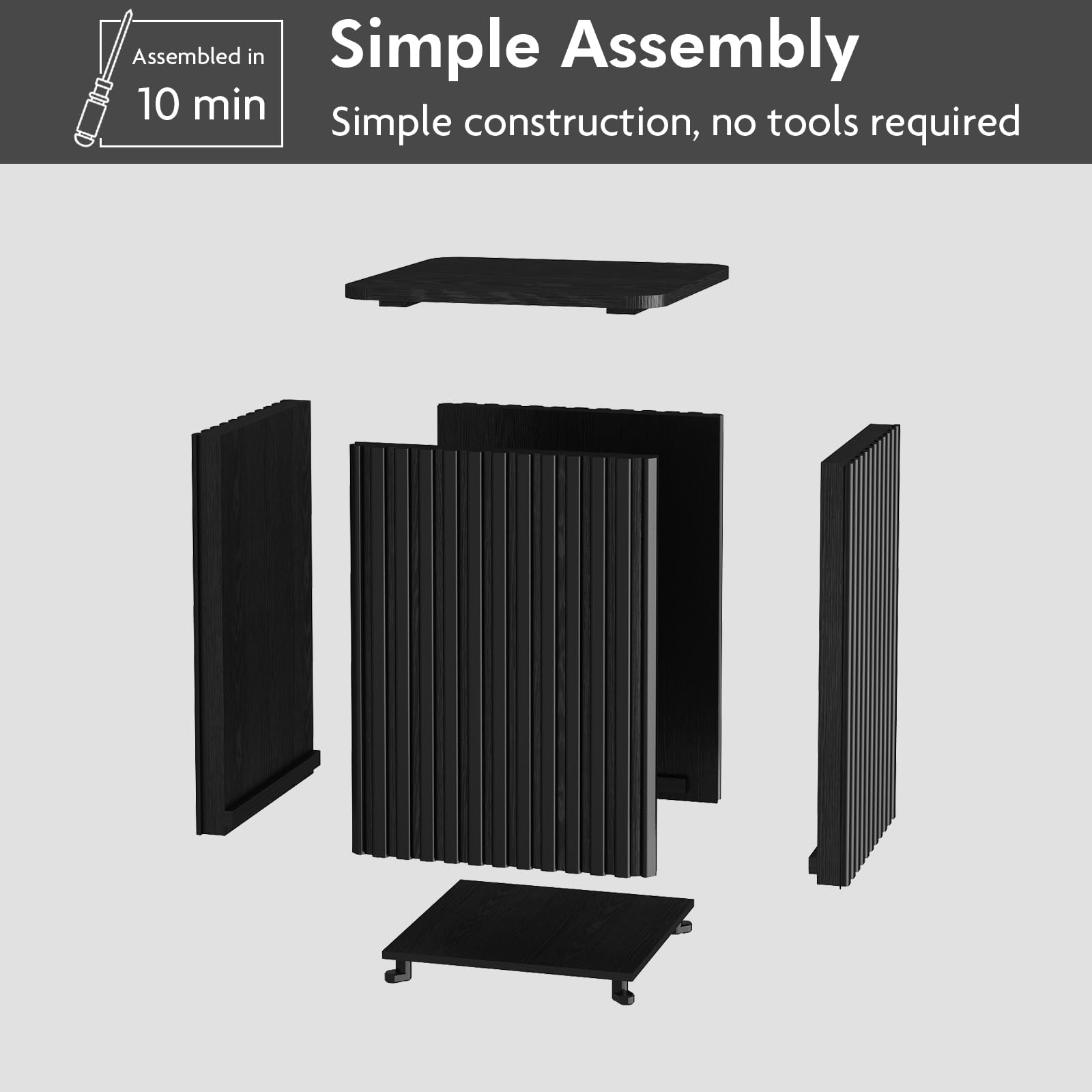 HOKYHOKY Fluted Side Table with Storage-Small Square End Table with Solid Wood Veneer Top, Accent Tables Modern Farmhouse Pedestal Drink Tables for Couch Sofa Living Room,Black