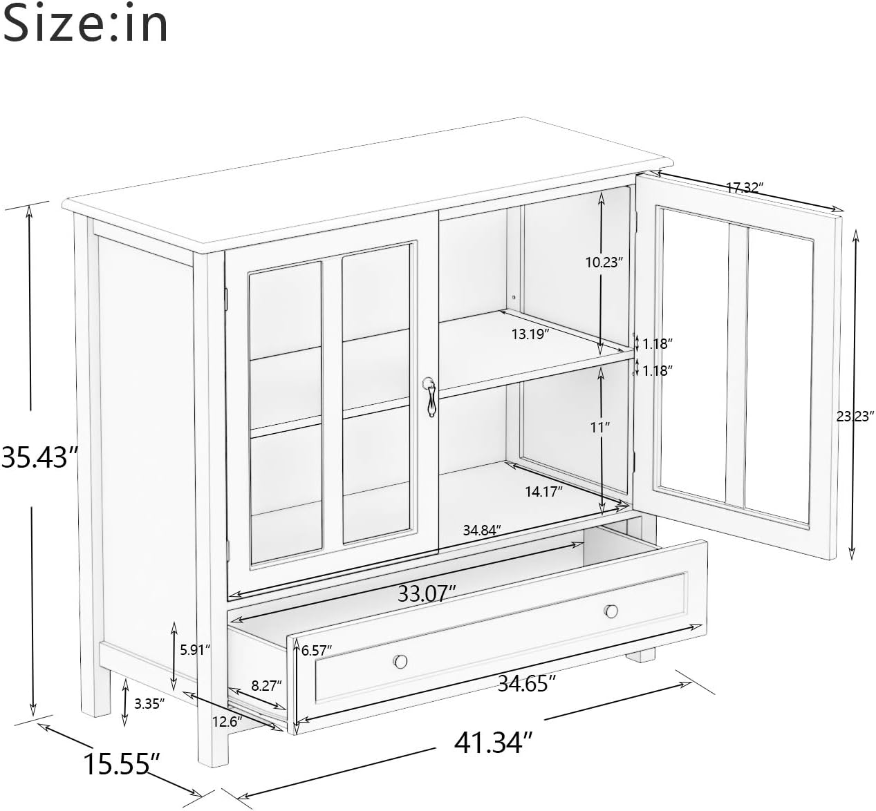Modern White Buffet Cabinet with Glass Doors