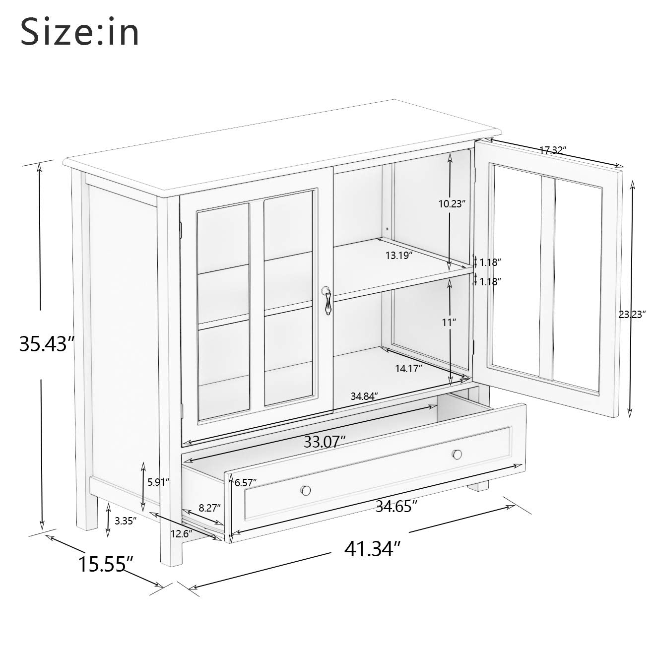 Modern White Buffet Cabinet with Glass Doors
