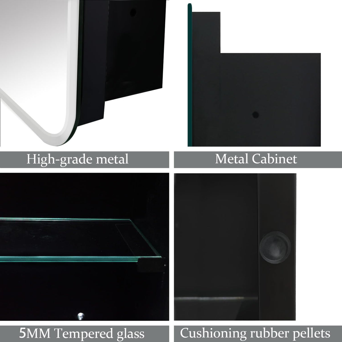 16" x 26" Frameless Medicine Cabinet with Mirror - Black