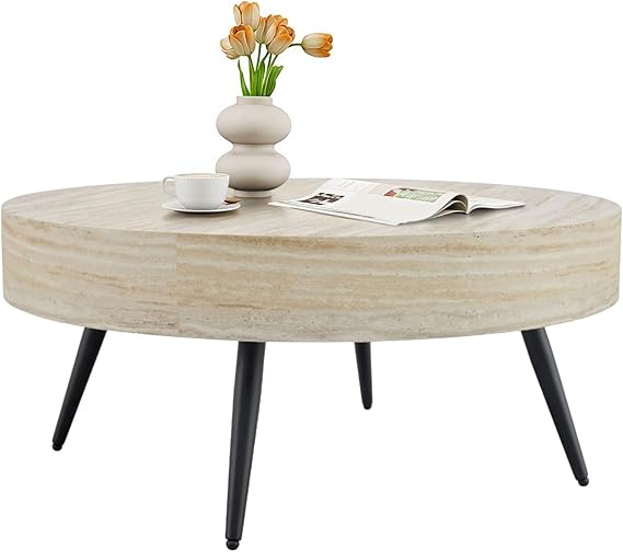 Round Wood Coffee Table with Storage
