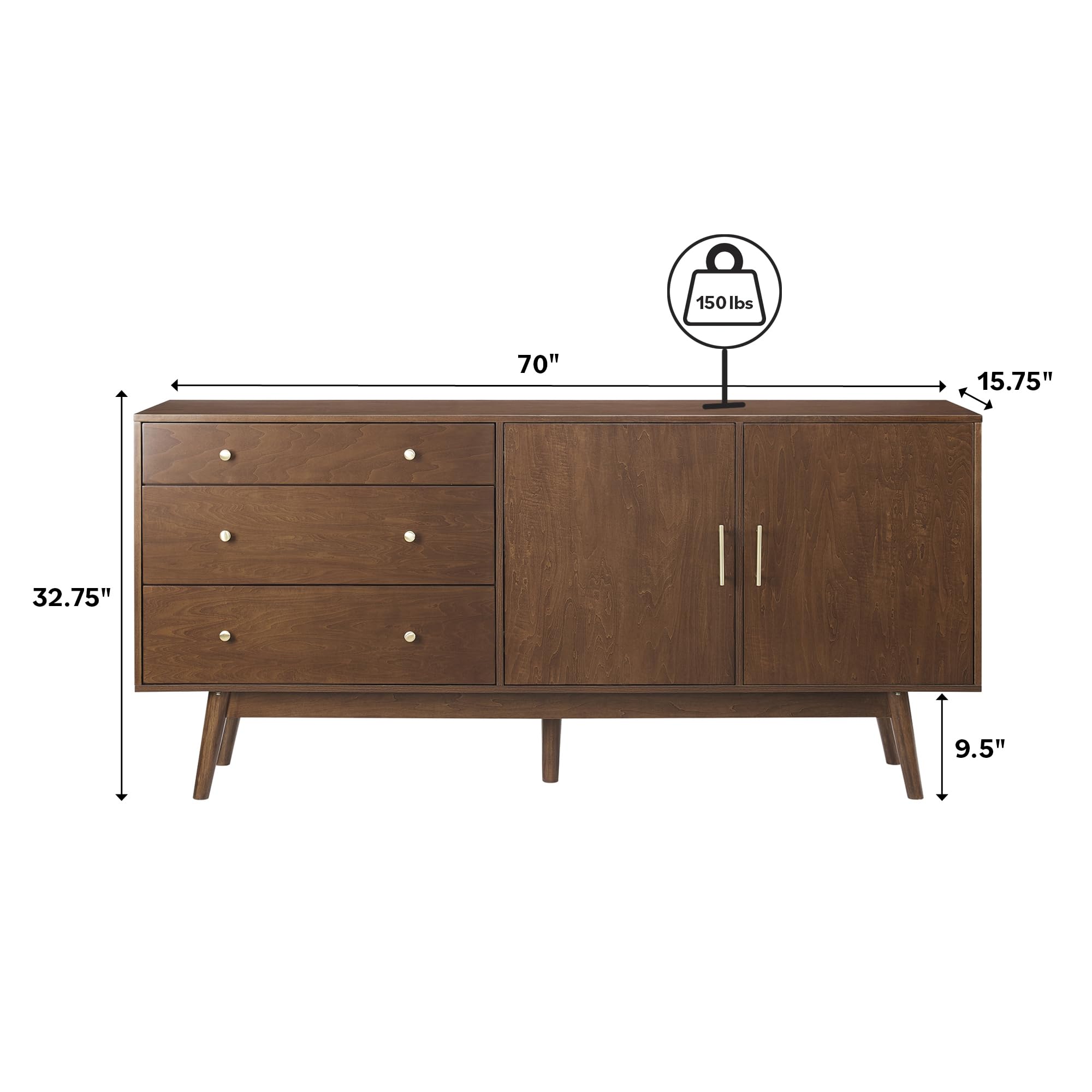 70 Inch Mid-Century Modern Sideboard with Drawers and Doors