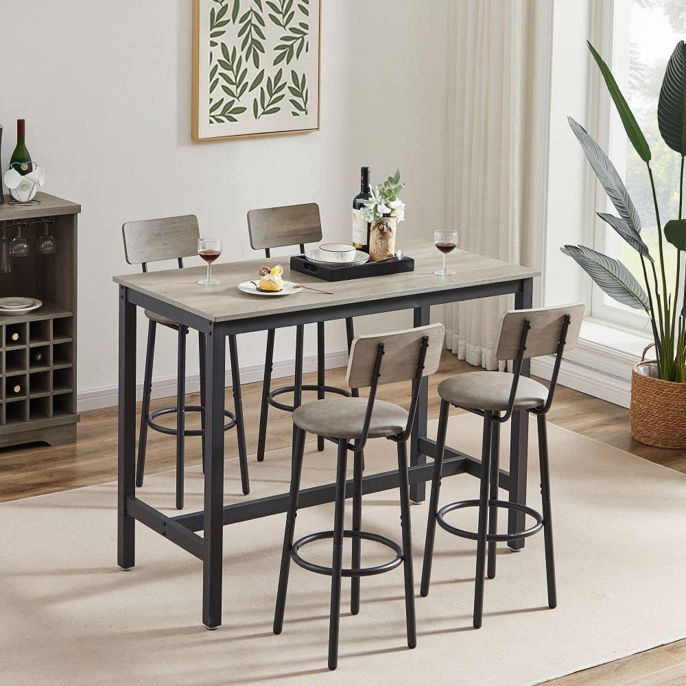 5-Piece Bar Table Set with Upholstered Stools