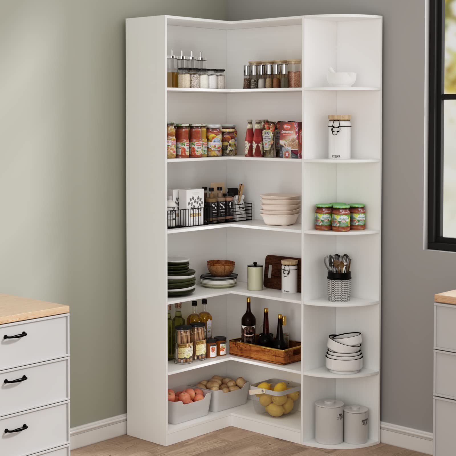 6-Tier L-Shaped Corner Bookcase with Full Baffle