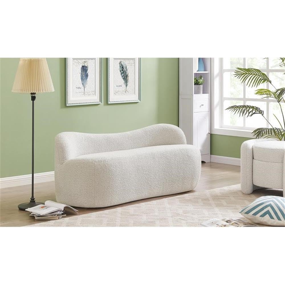 Boucle Fabric Upholstered Bench with Curved Back