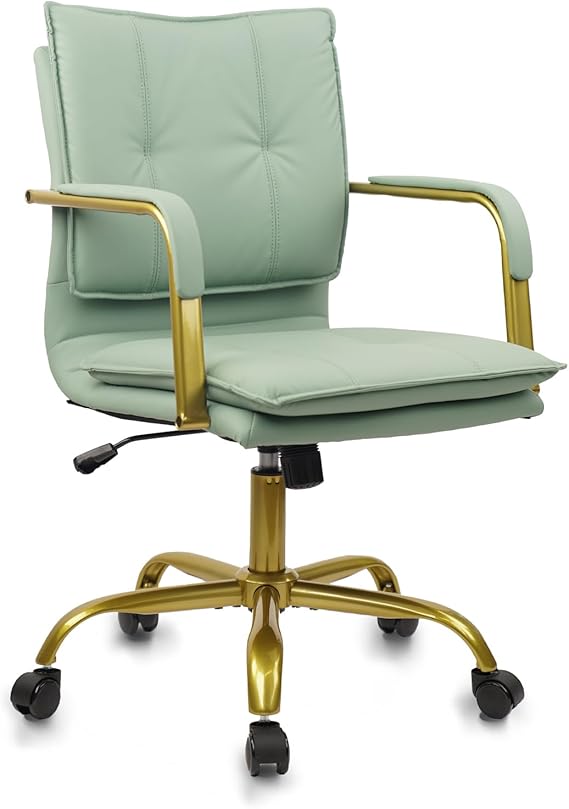 Leather Swivel Mid-Back Computer Chair with Golden Legs