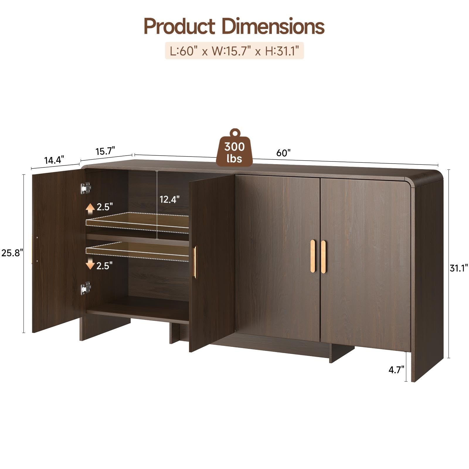 60" Sideboard Buffet Cabinet with Storage