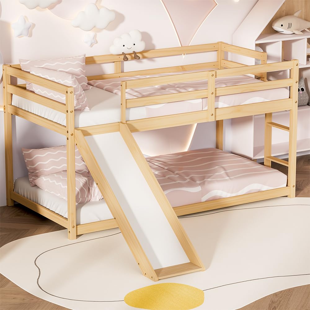Twin Low Loft Bed with Slide and Ladder