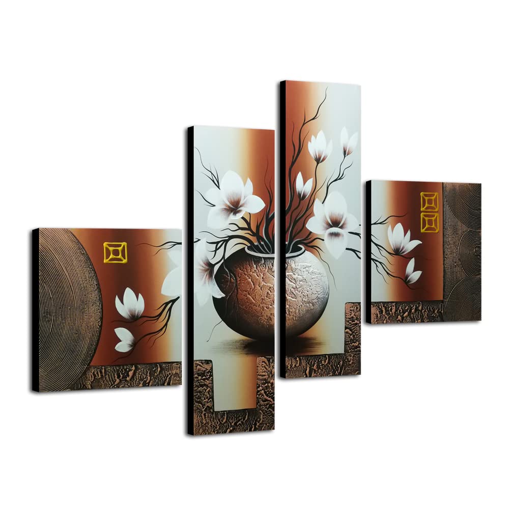 Hand-Painted Floral Oil Paintings 4-Panel Set