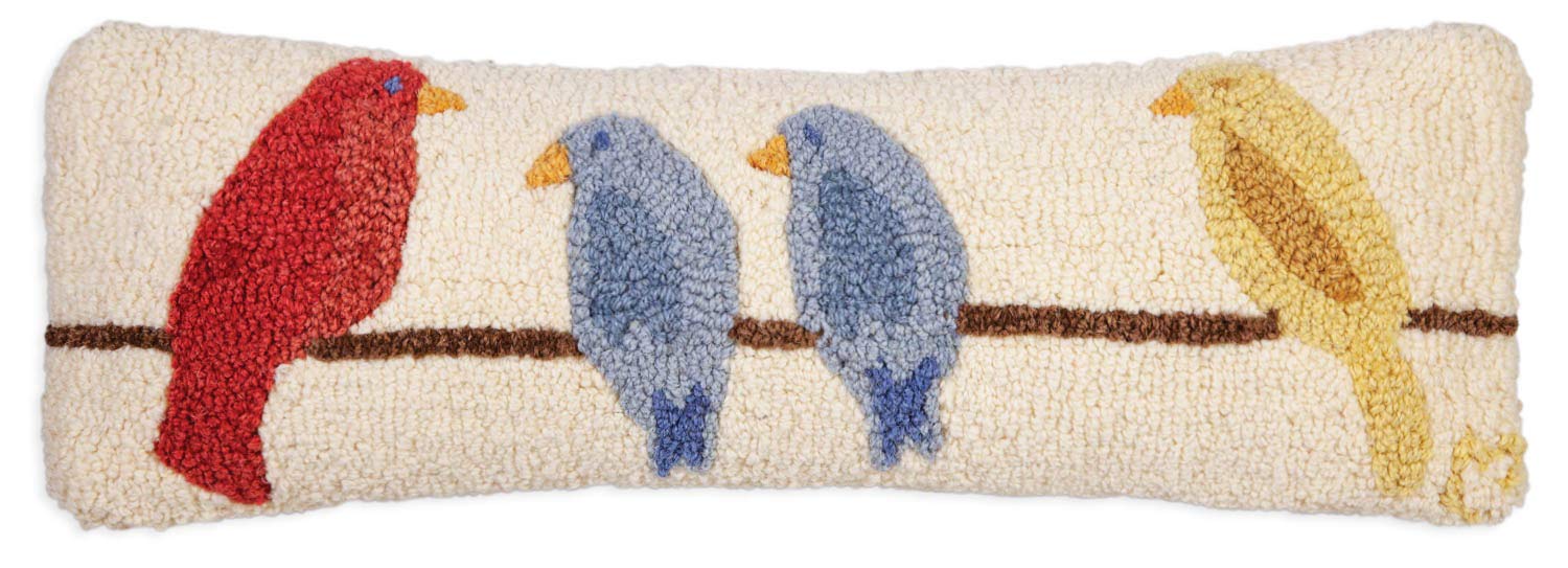 Birds on a Wire Hand-Hooked Wool Throw Pillow