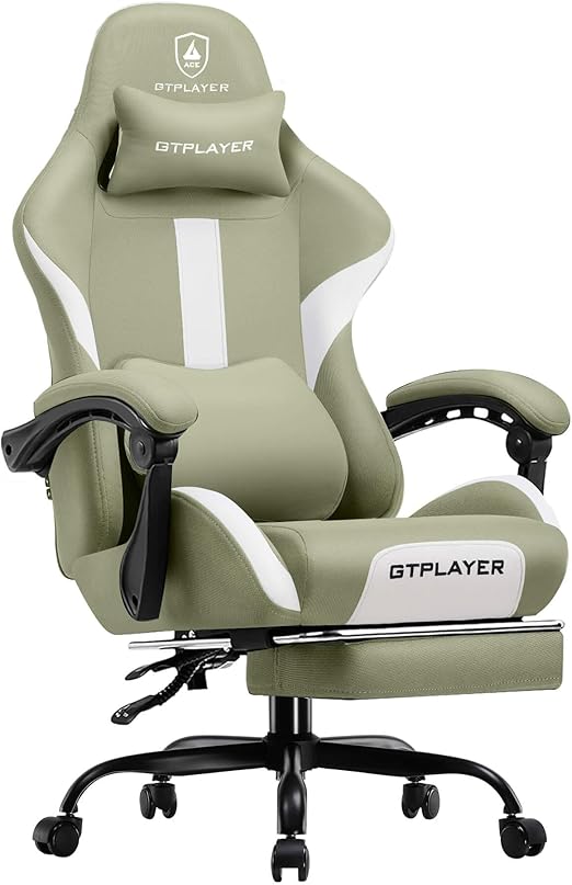 Ergonomic Gaming Chair with Pocket Spring Cushion and Footrest