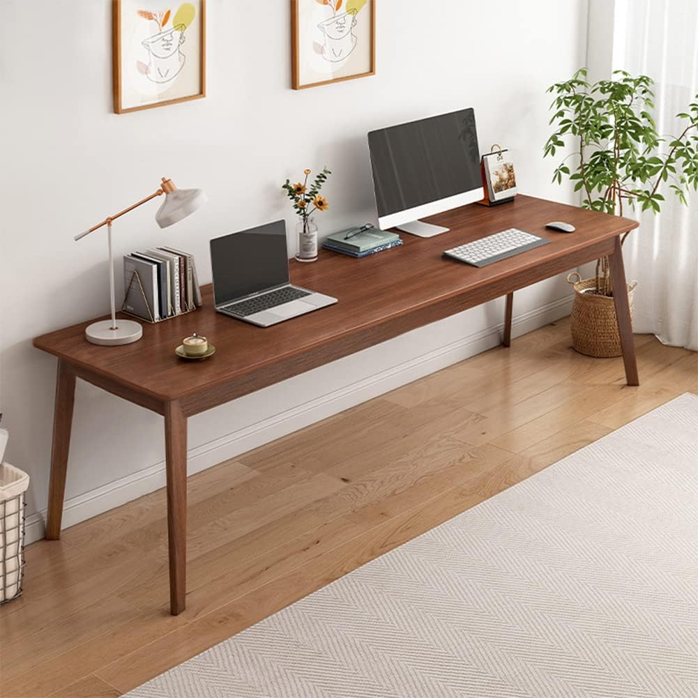 63" Mid-Century Long Desk - 2-Person Wood Computer Workstation