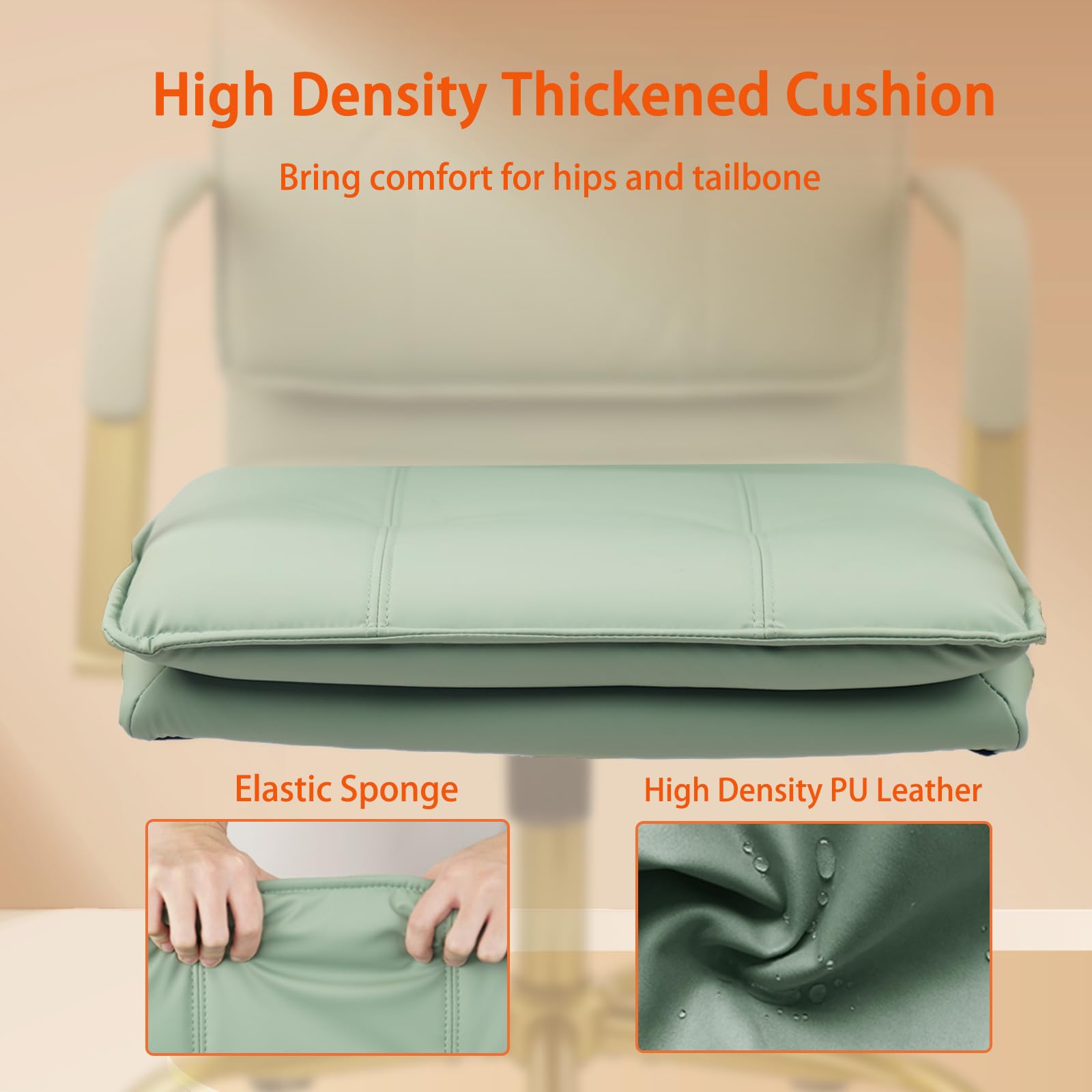 Leather Swivel Mid-Back Computer Chair with Golden Legs