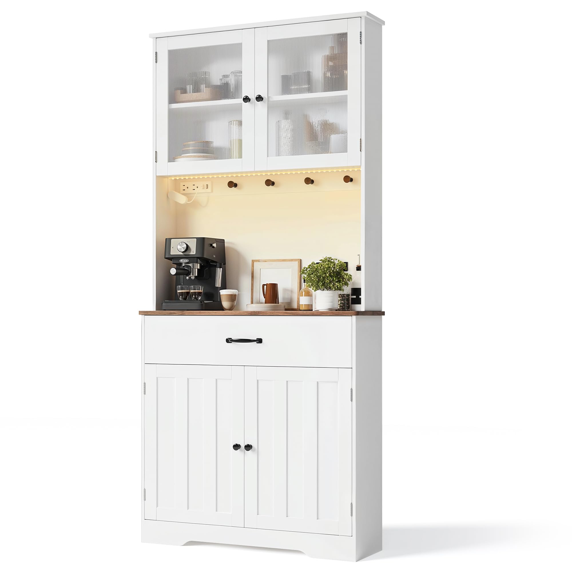 71" Storage Cabinet with LED Lighting and Charging Station