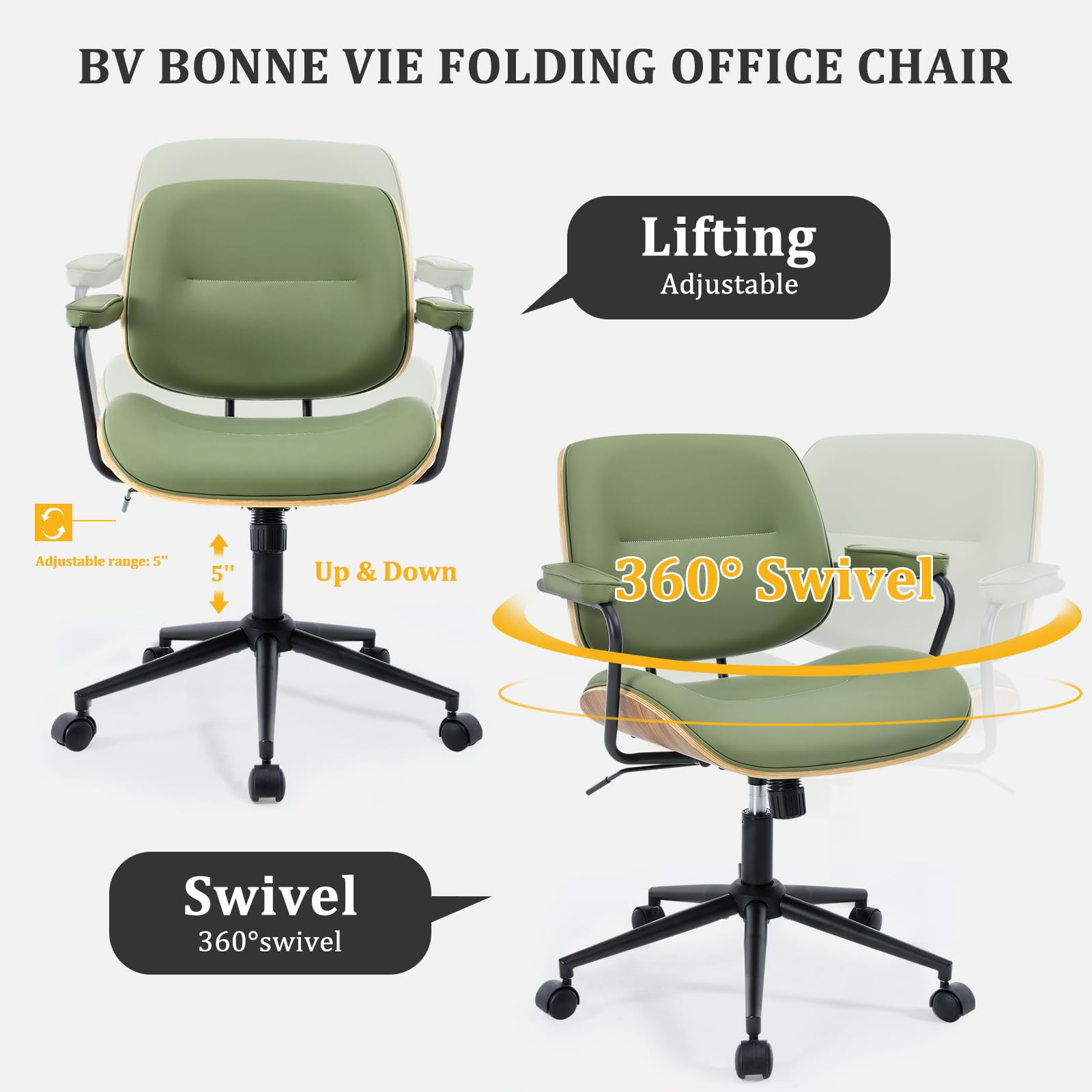 Mid Century Modern Office Chair with Walnut Back