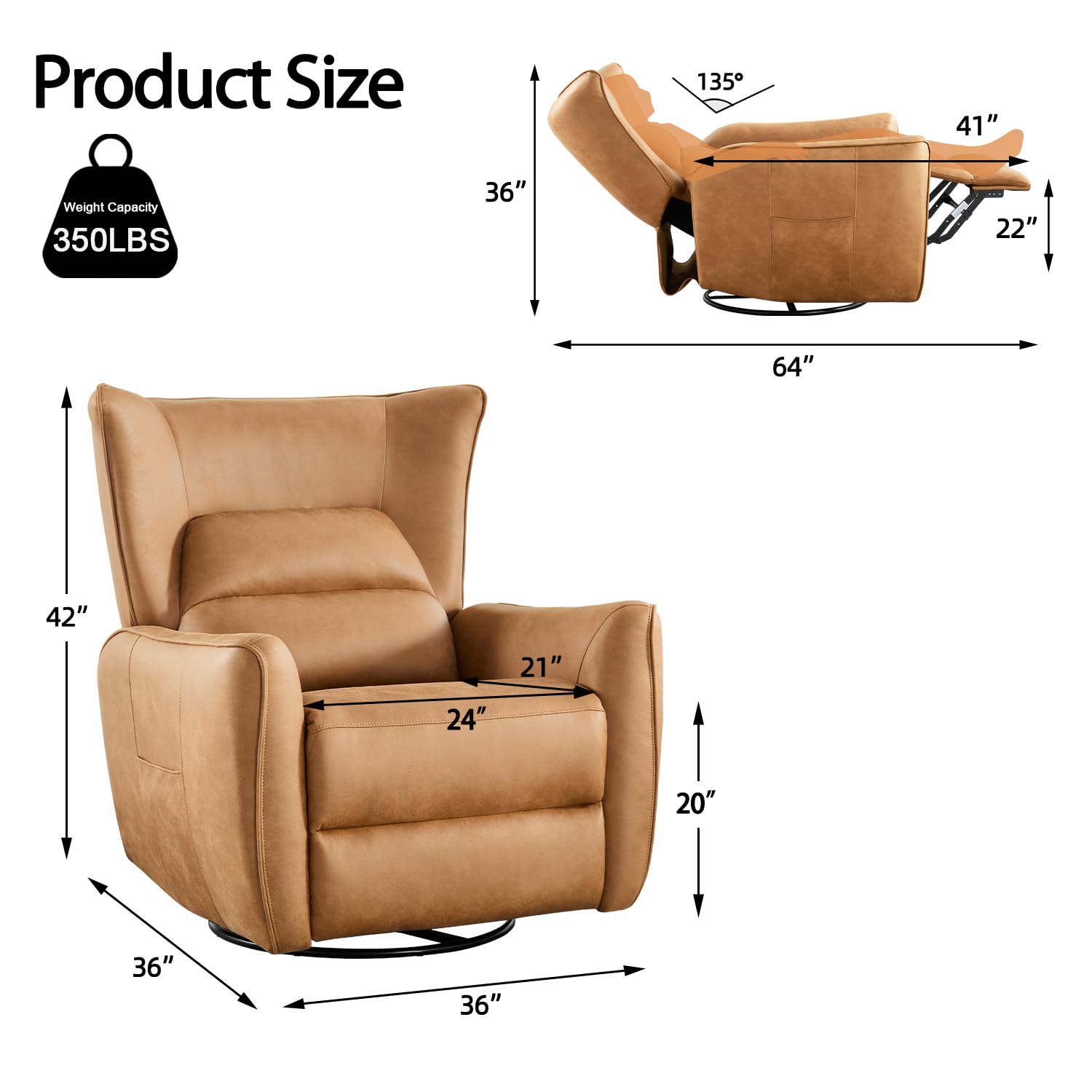 INZOY Power Swivel Rocker Recliner Glider, Oversize Electric Swivel Rocker Recliners with Highly Enveloping Backrest, Nursery Rocking Recliner Chair Fabric Reclining Sofa for Living Room, Brown