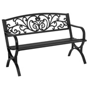 50 Inch Outdoor Metal Loveseat with Floral Backrest
