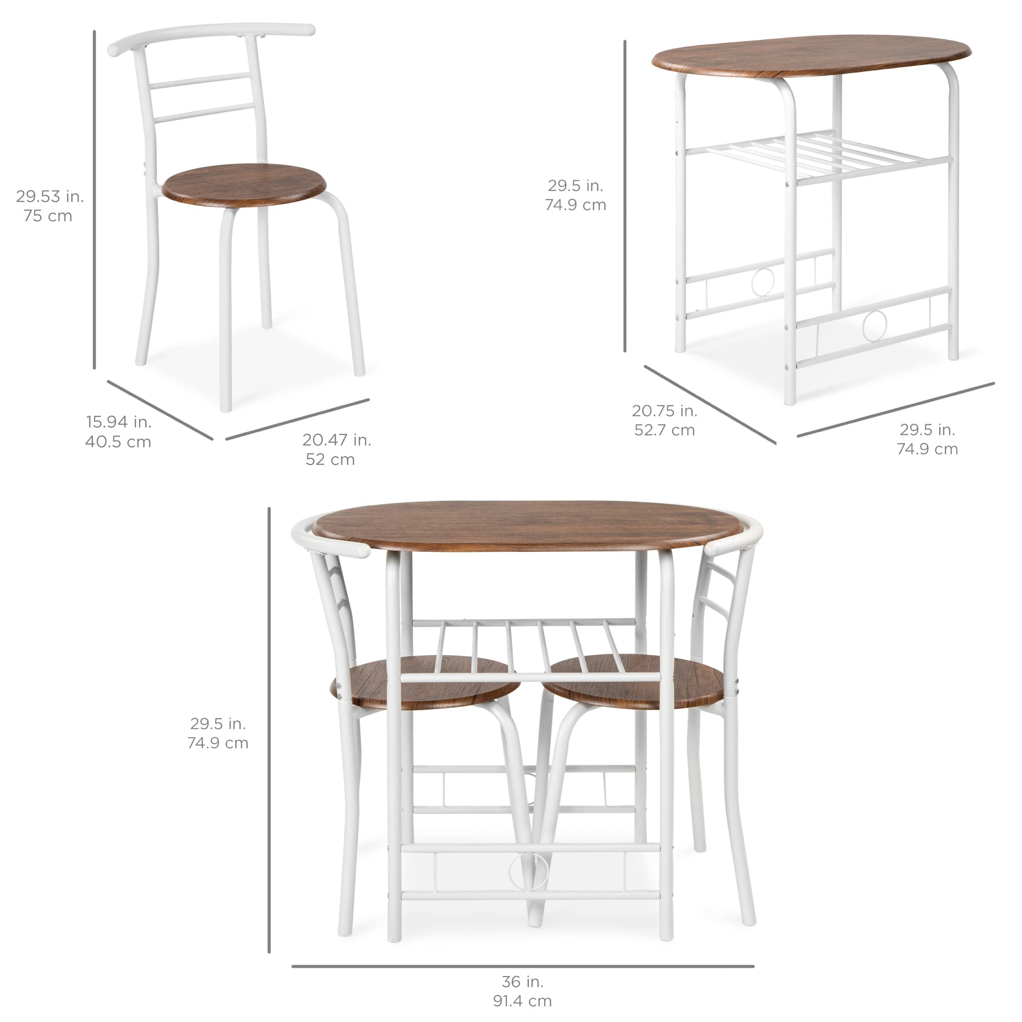 3-Piece Wooden Round Dining Table Set with Wine Rack