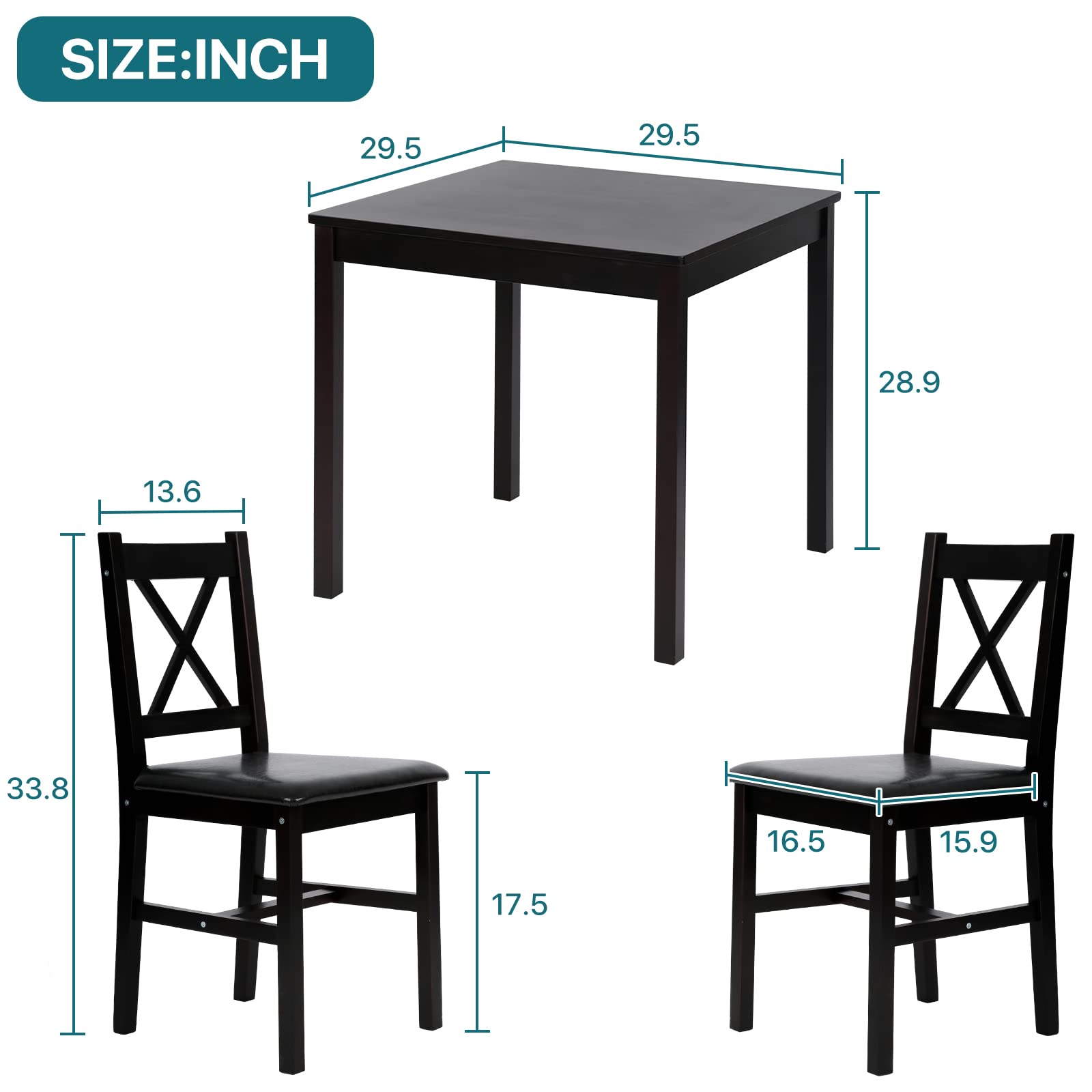 3-Piece Dining Table Set with 2 Chairs