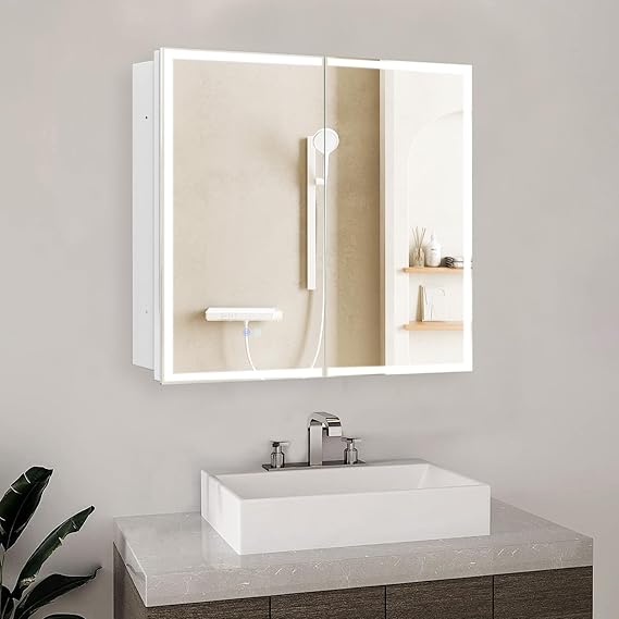 Smart LED Medicine Cabinet with Anti-Fog Mirror 16x26 Inch