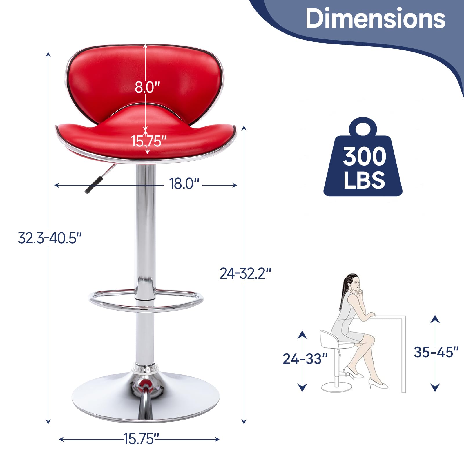 Adjustable Swivel Bar Stools Set of 2 - Red