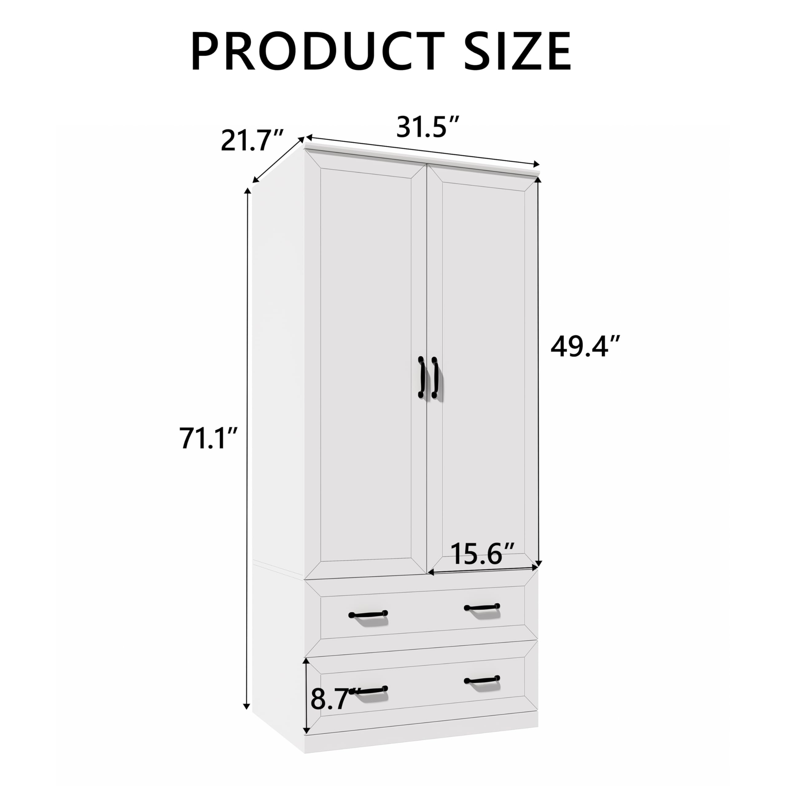 71" Wood Armoire with 2 Doors and 2 Drawers