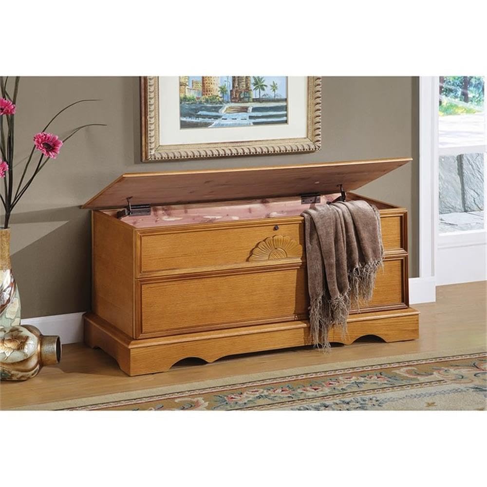 Cedar Wood Storage Blanket Chest Bench Honey Brown