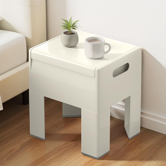 Modern Plastic Nightstand with Storage
