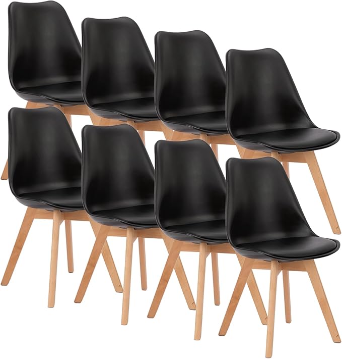 Mid-Century Modern Dining Chairs Set of 4 with PU Leather Cushion