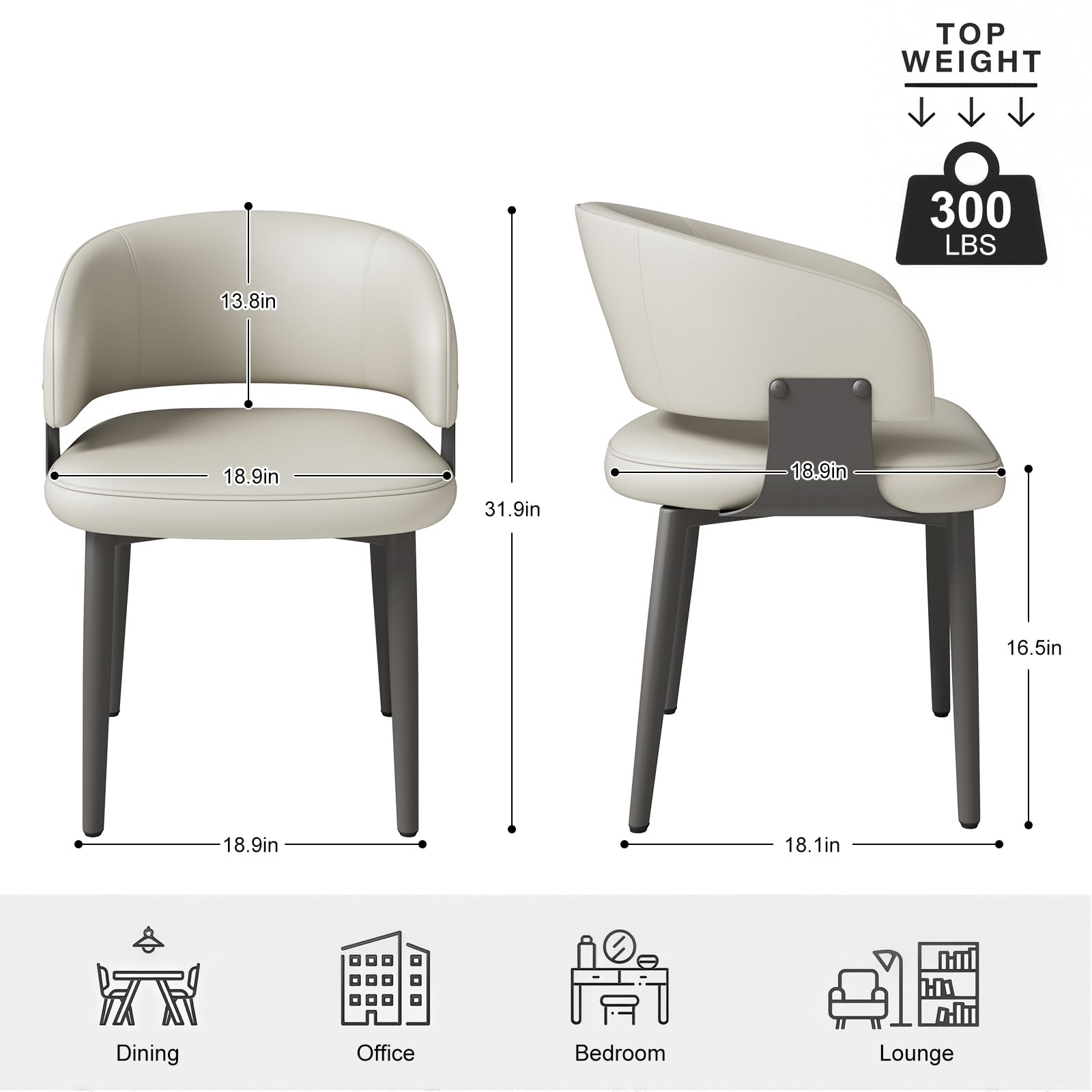 Faux Leather Dining Chairs Set of 2 with Curved Back and Metal Legs