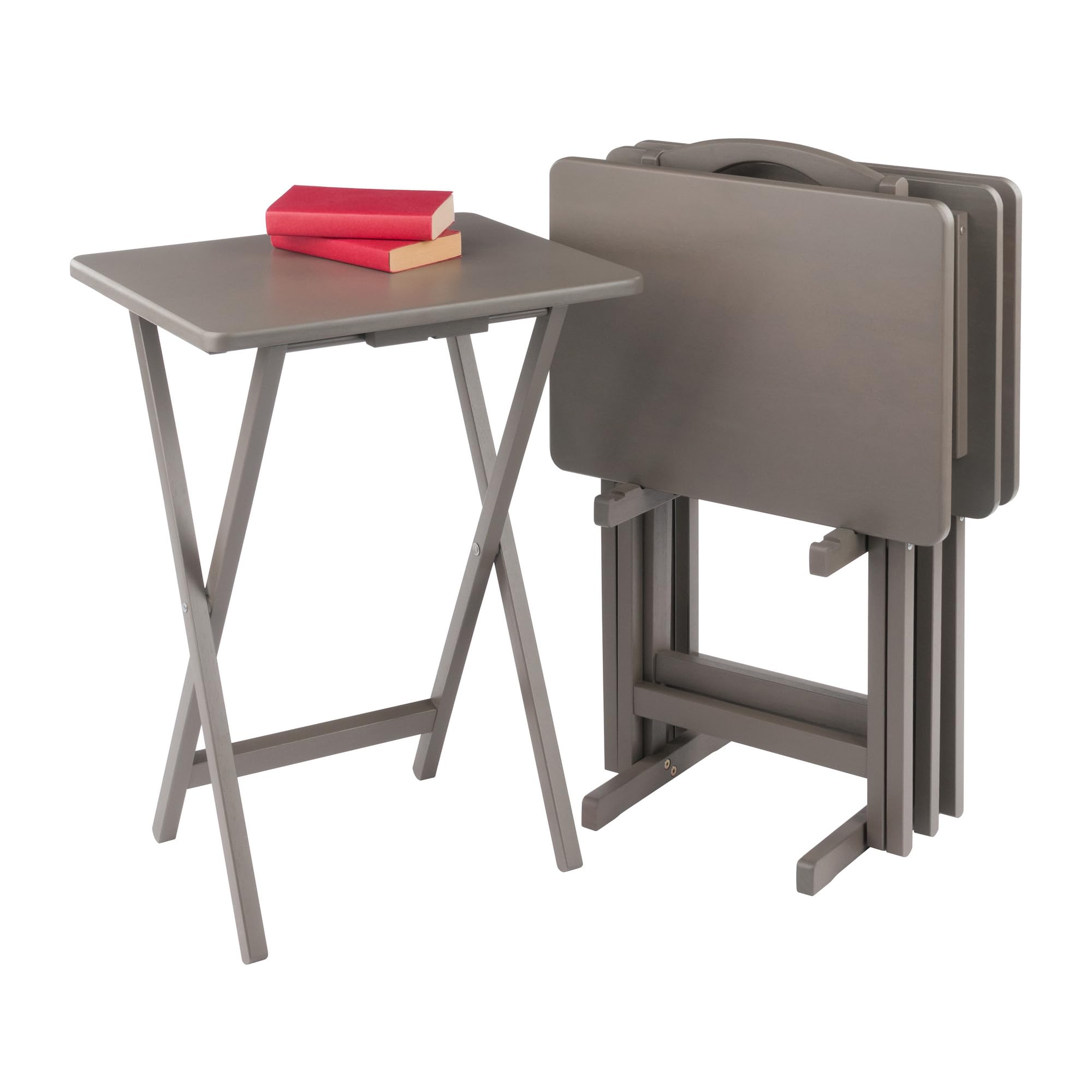 4 Snack Tables with Storage Stand Oyster Gray