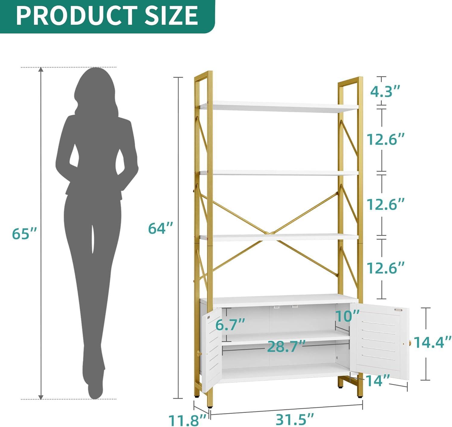 5-Tier Bookshelf with Storage Cabinet