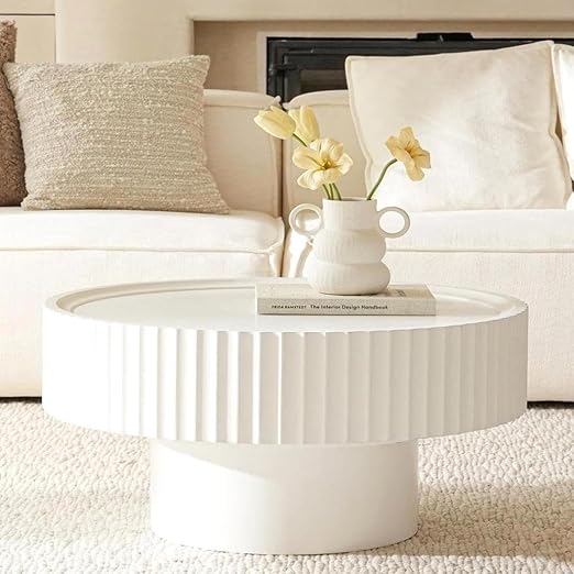 Round Fluted Drum Coffee Table with Storage