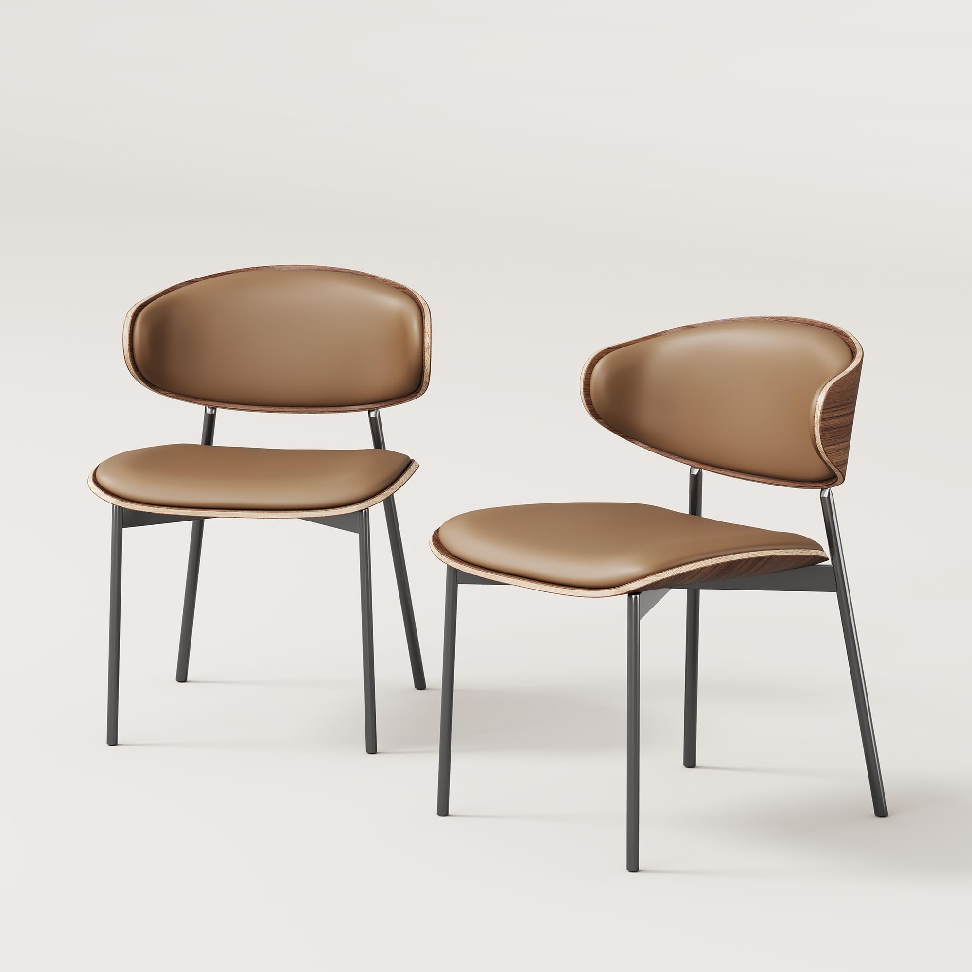 Mid-Century Modern Faux Leather Dining Chairs - Set of 2