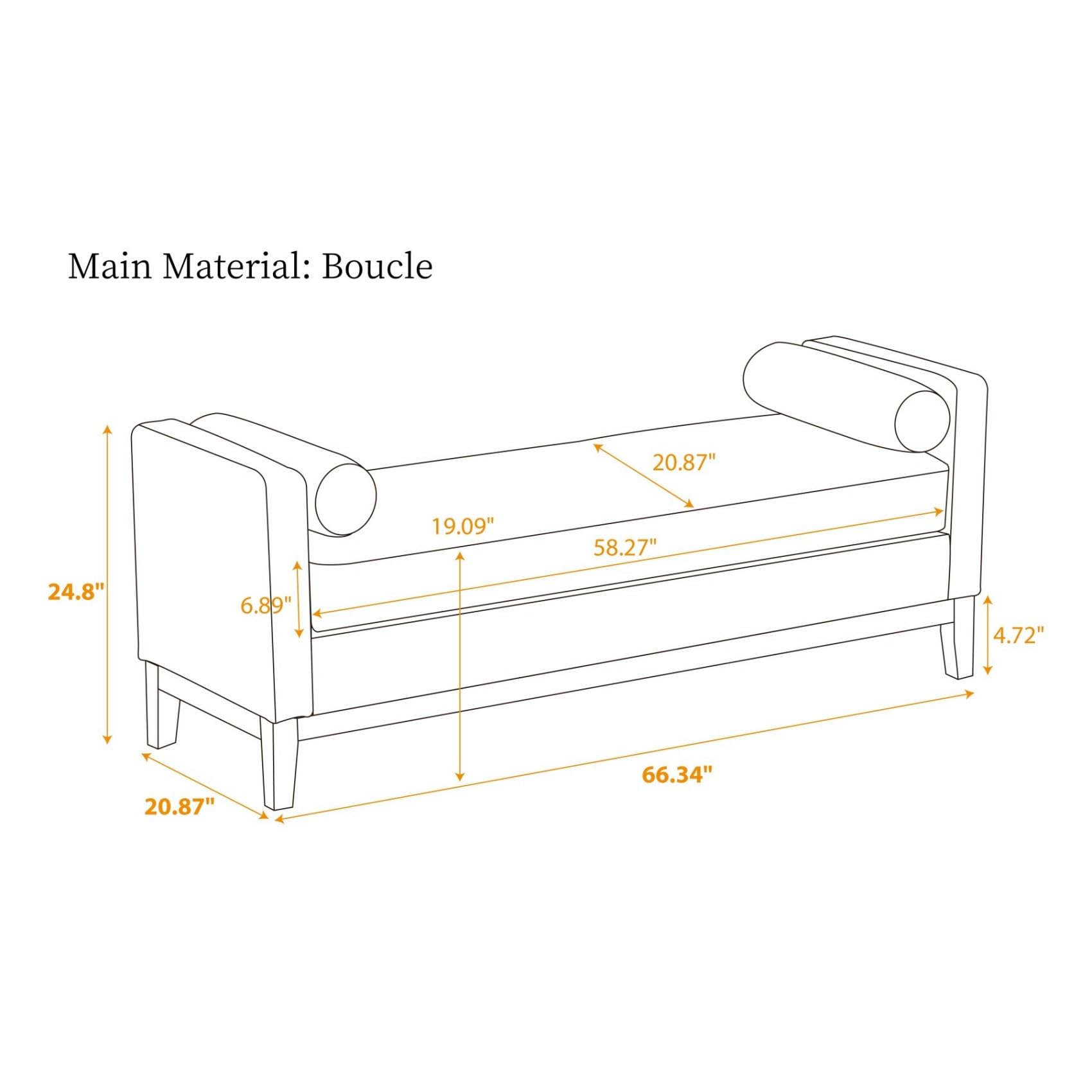 Oversize Boucle Bench Ottoman with 2 Bolster Pillows