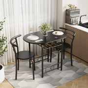 3-Piece Wooden Dining Table Set with 2 Chairs and Wine Rack
