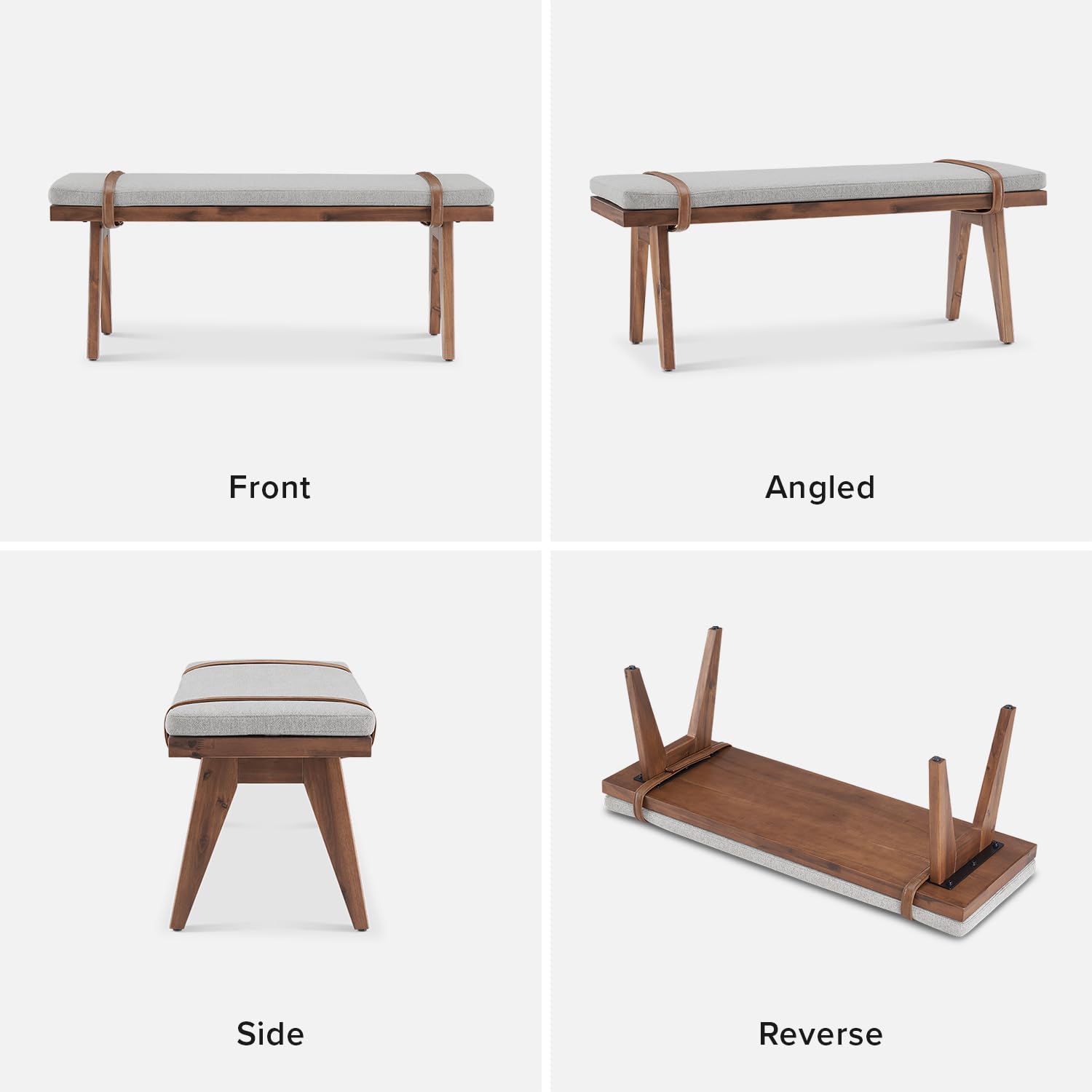 Mid-Century Modern Wood Bench with Removable Cushion