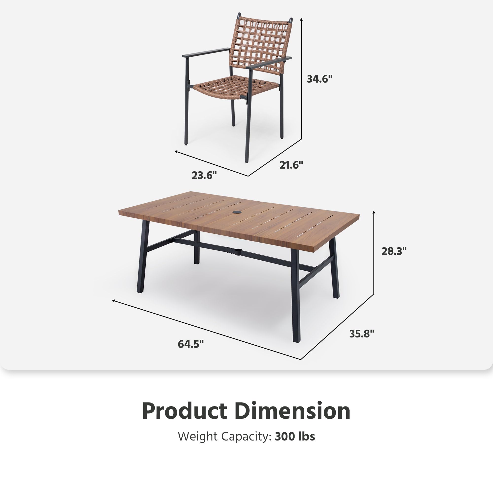 7-Piece Outdoor Patio Dining Set with Umbrella Hole