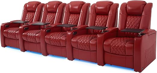 Home Theater Seating Row of 4 - Top Grain Leather Power Recliner