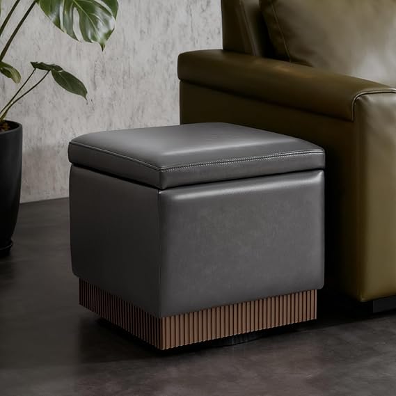 Round Storage Ottoman Dark Brown Swivel Footstool