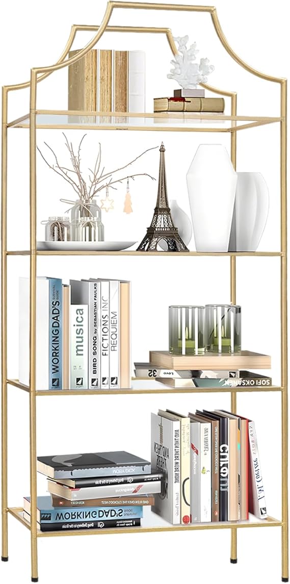 4 Tier Metal Bookshelf Tall Storage Display