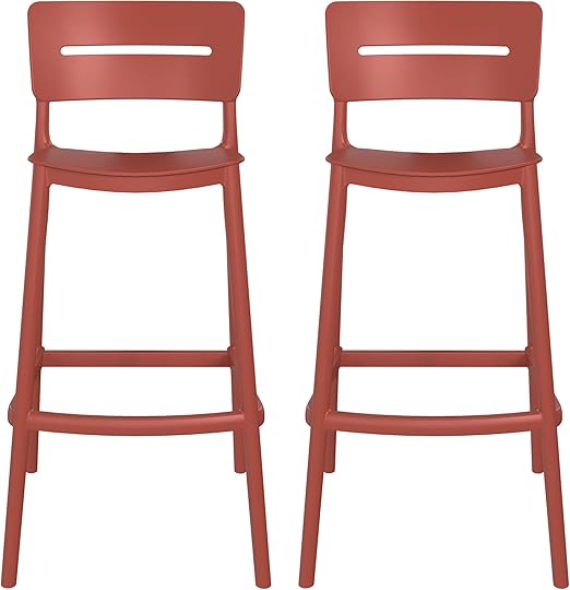Stackable Polypropylene Outdoor Patio Bar Stools Set of 2