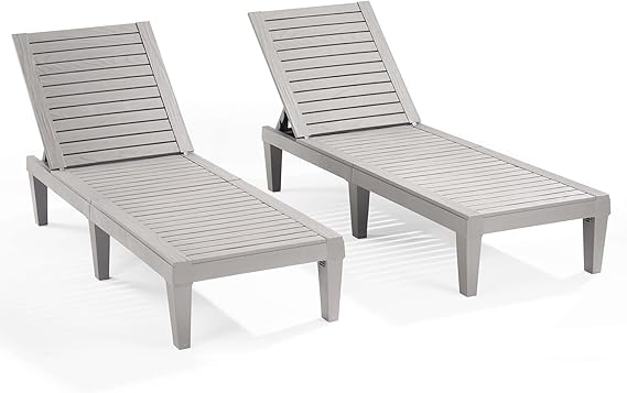 Black Chaise Lounge Chair Outdoor Set of 2 - 5-Position Adjustable