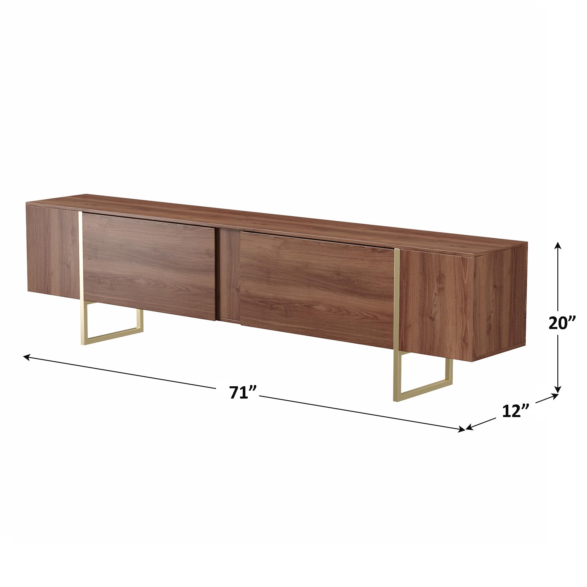 71" TV Stand with Gold Legs and Storage Doors
